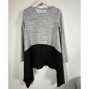 Patrizia Luca Women's Asymmetrical Tunic Top M/L Gray Black Long Sleeve Pullover